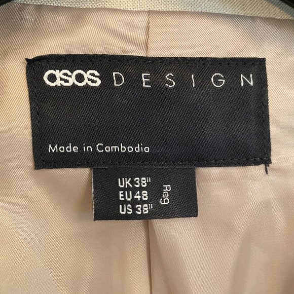 ASOS DESIGN skinny linen mix suit jacket in stone (tan color) - Picture 11 of 15